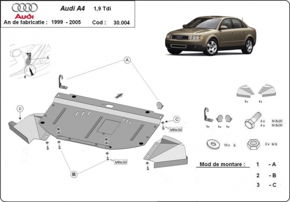 Scut motor metalic Audi A4 B6, 1.9 tdi