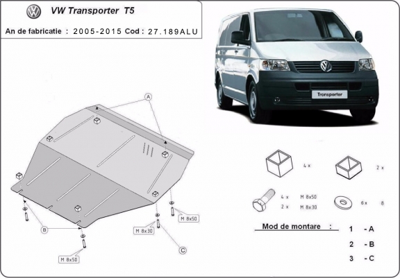 Scut motor metalic din aluminiu Volkswagen Transporter T5